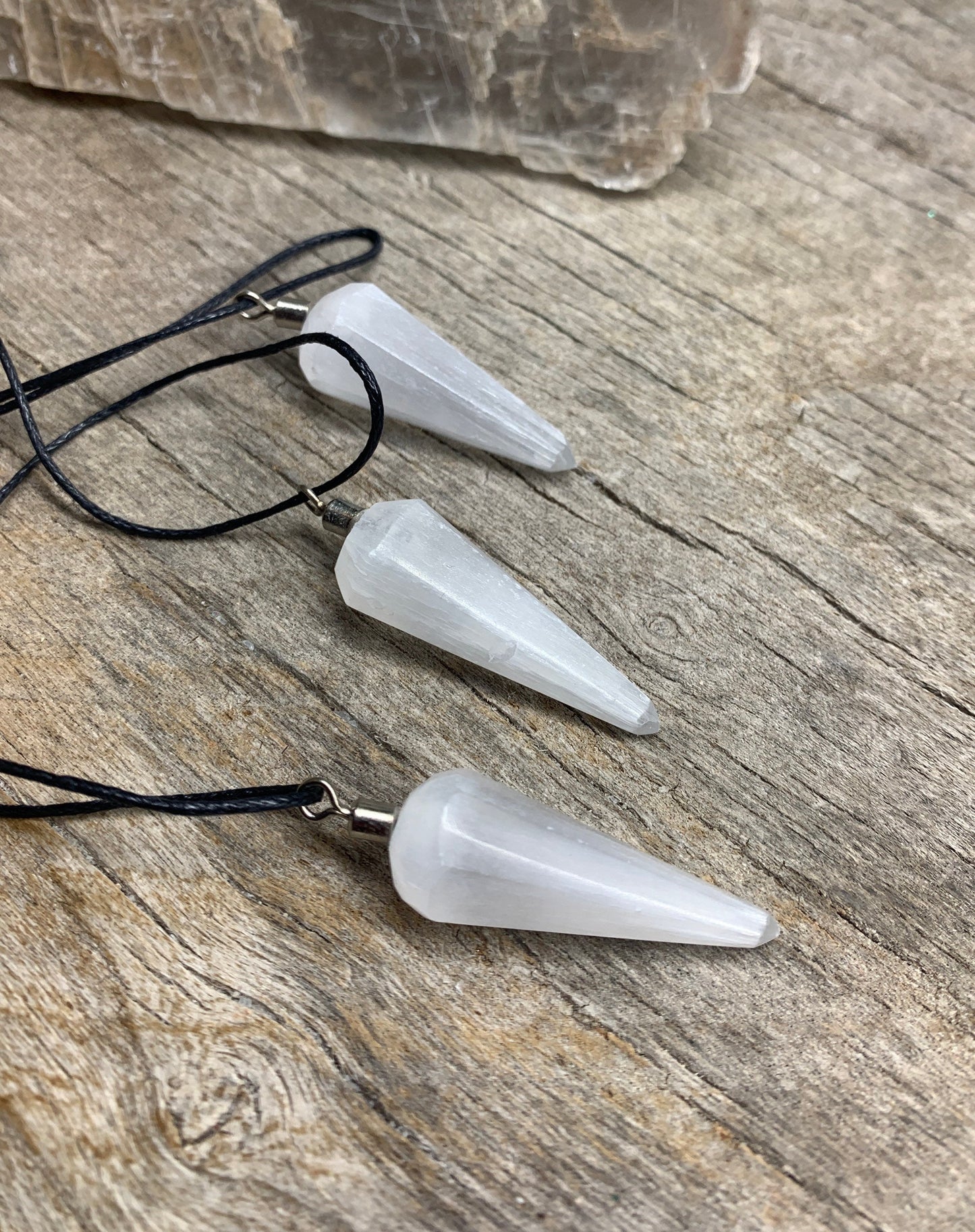 Selenite Pendulum Pendant Necklace 0929