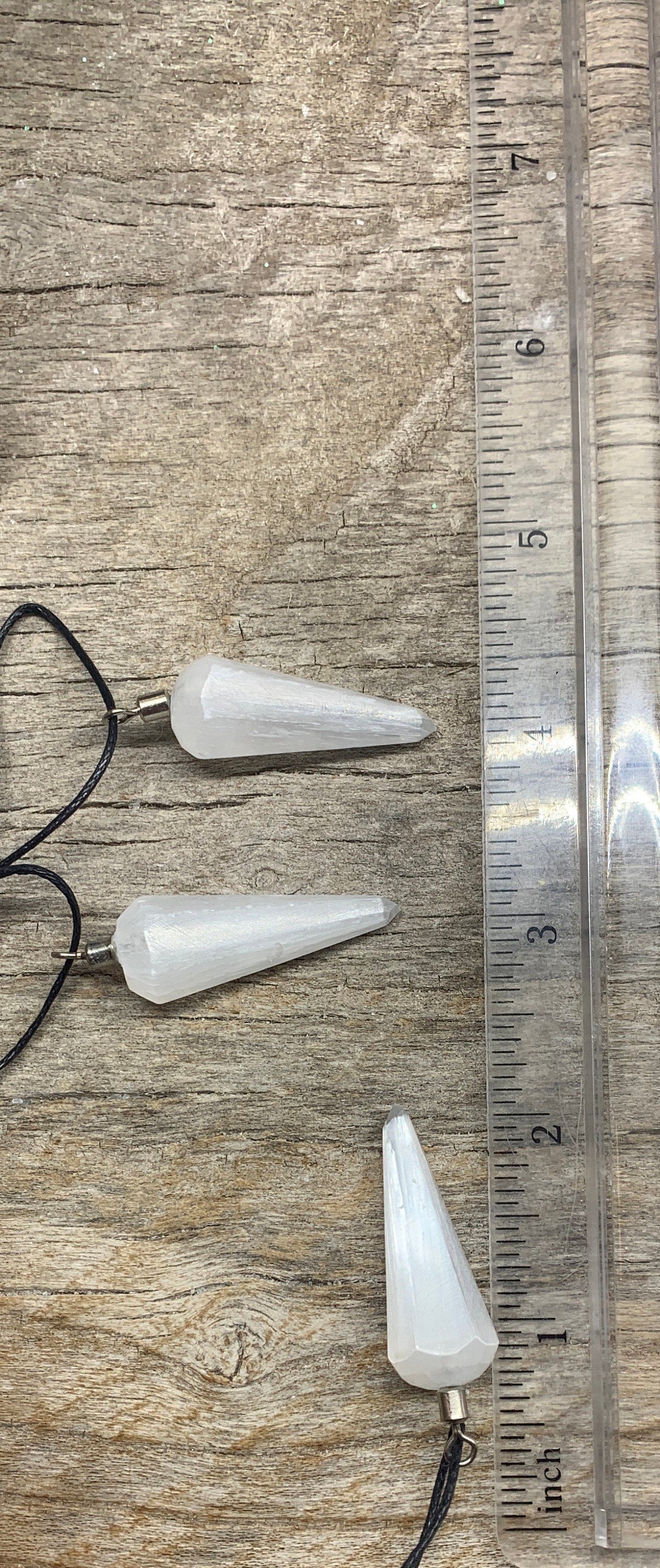 Selenite Pendulum Pendant Necklace 0929