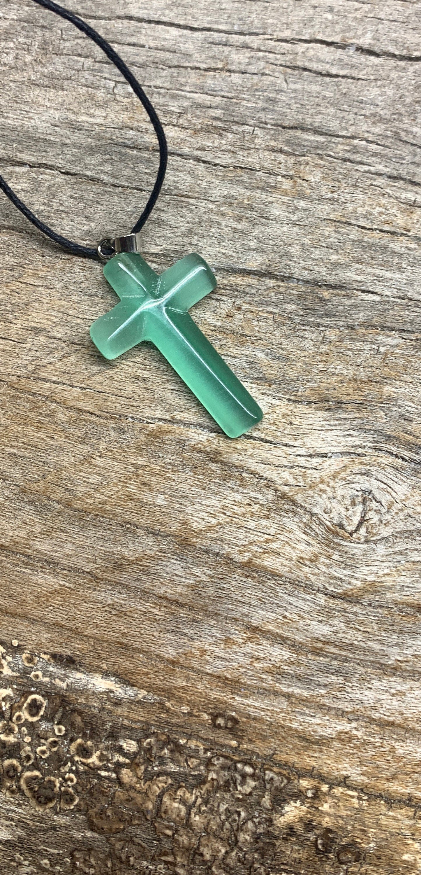 Cross Pendant Cats Eye Stone Sea Green NCK-1056