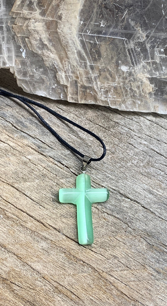 Cross Pendant Cats Eye Stone Sea Foam Green NCK-1054