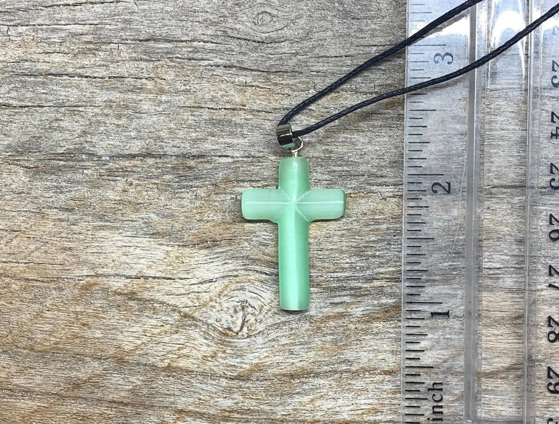 Cross Pendant Cats Eye Stone Sea Foam Green NCK-1054 Shop Wholesale Crystals