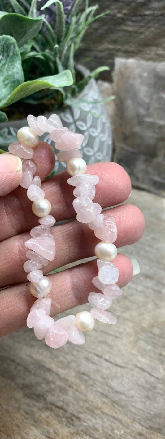 Rose Quartz Chip Pearl Bracelet 1210 Shop Wholesale Crystals