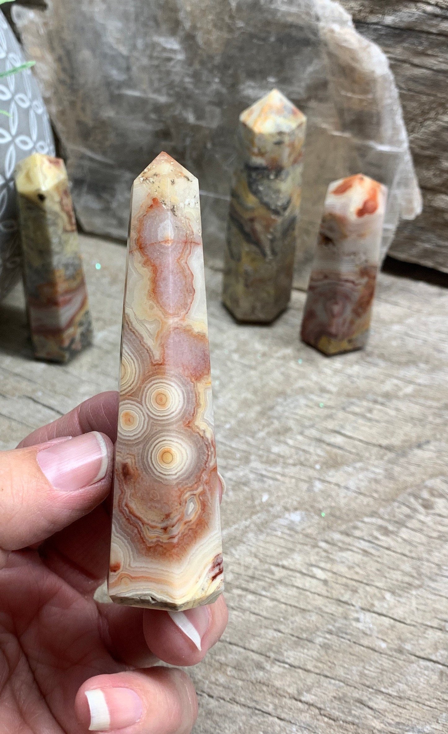 Crazy Lace Agate Obelisk 3”-3 1/2” 0857