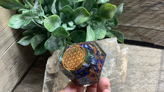 Rainbow Gemstone Flower of Life Orgonite Dodecahedron Sacred Geometry ORG-0023