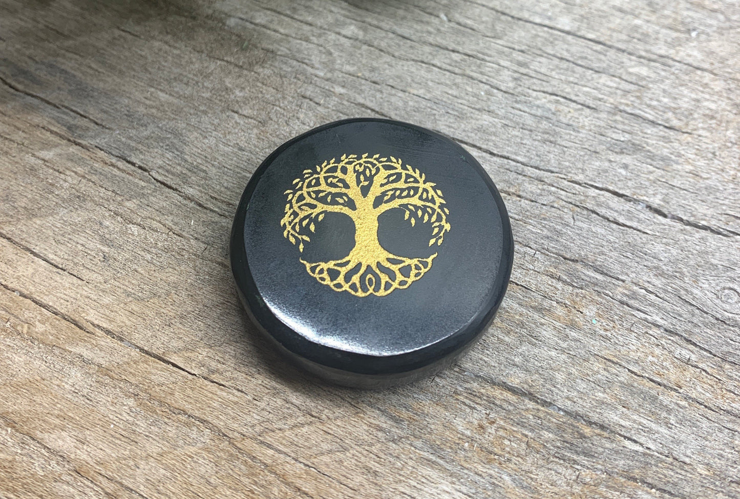 Tree Of Life Golden Carving Black Jasper (Approx, 1 1/2") 1584