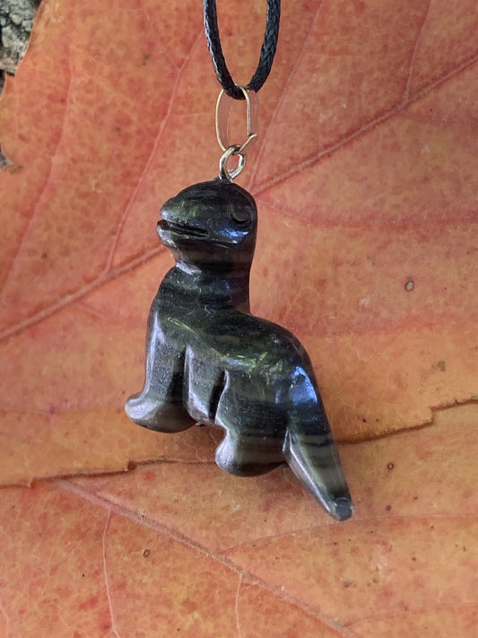 Black Jasper Dinosaur Necklace. NCK-1168 is