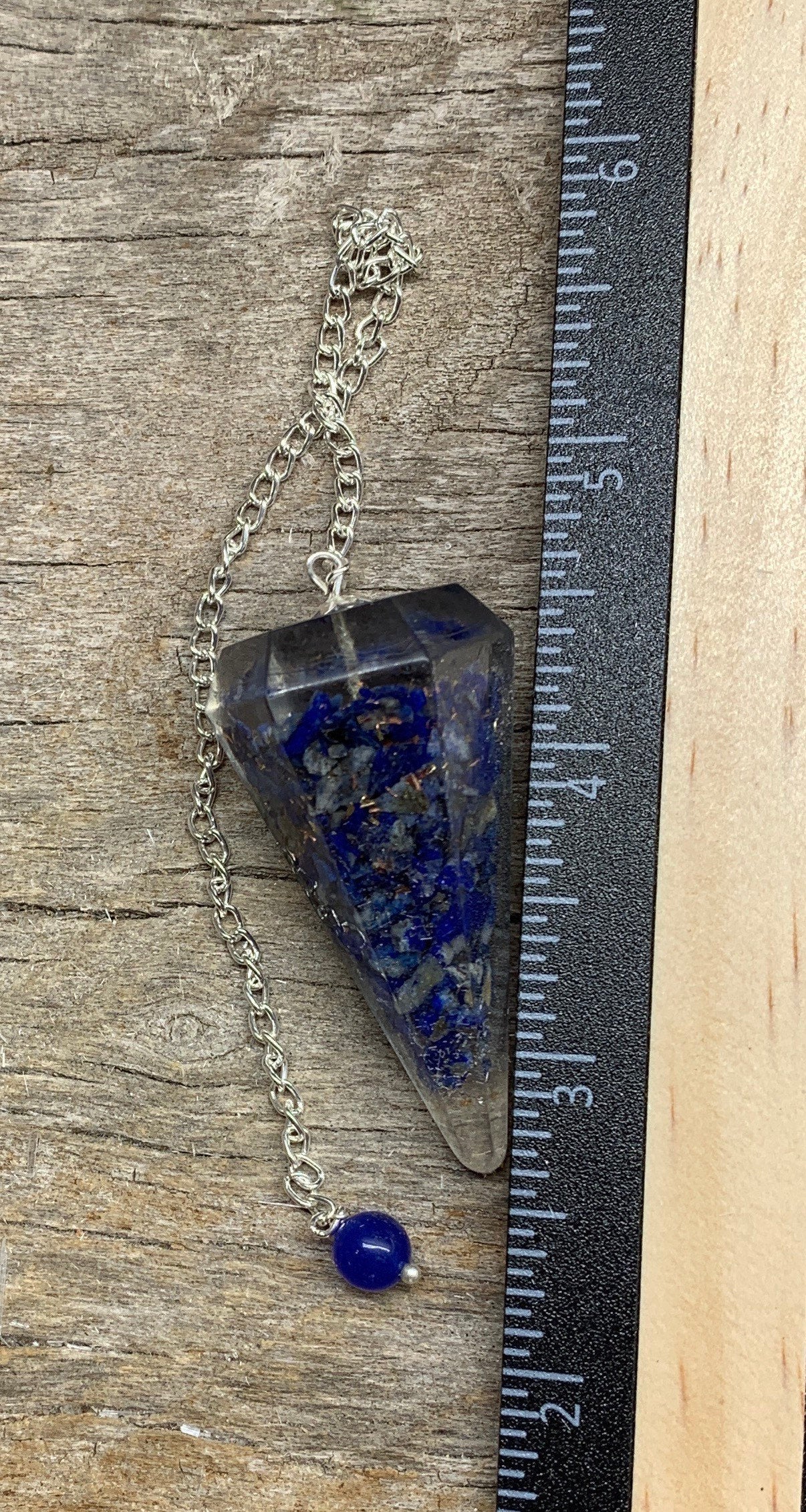 Lapis Lazuli Orgonite Pendulum 0940 (Crystals Imbedded in Resin)