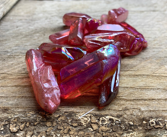 Red Aura Quartz Point Quartz 1528 Beautiful, Root Chakra, Wire Wrapping Supply (Approx. 1 3/4"-2 3/4")