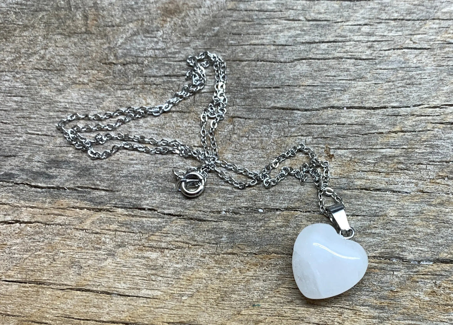 White Quartzite Heart Necklace NCK-1183      18” chain Shop Wholesale Crystals