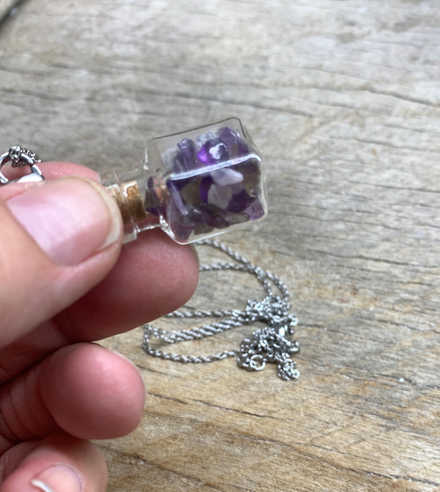 Amethyst Necklace In corked Bottle, 24” Chain 1076