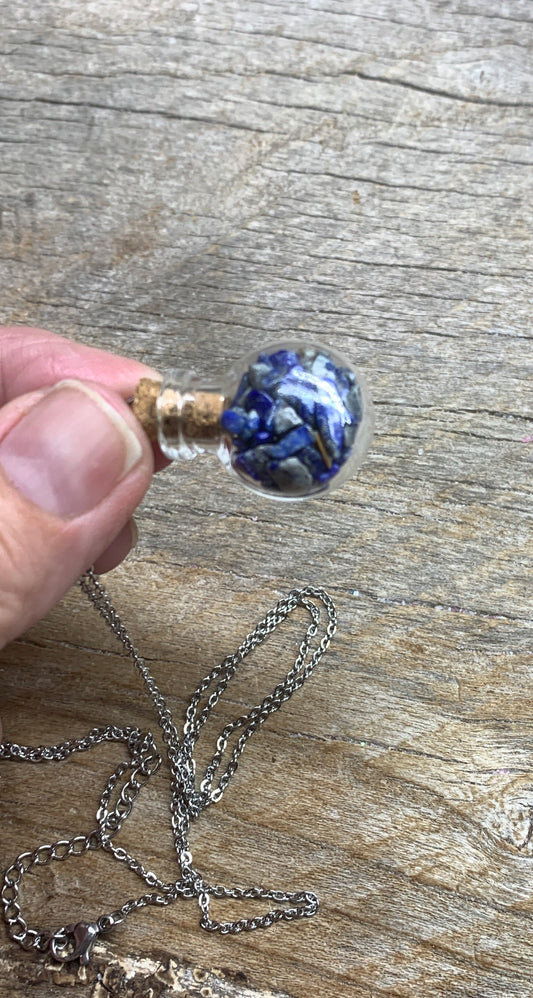 Lapis Lazuli Necklace in Corked Bottle, 24” Chain 1148