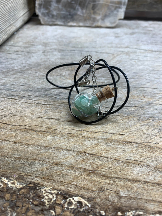 Green Aventurine Necklace in Corked Bottle, 18" Cord with Clasp NCK-1208