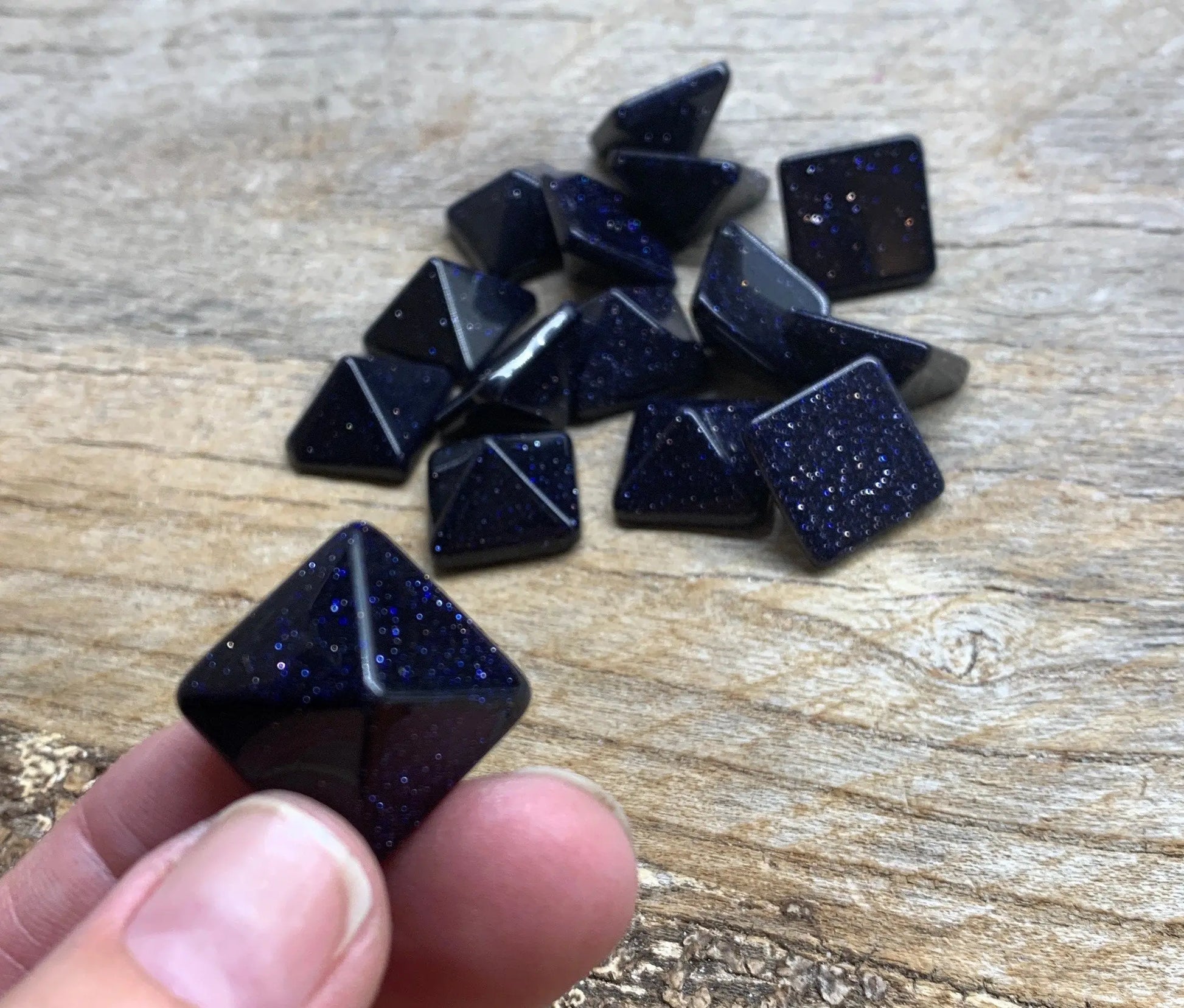 Blue Goldstone Pyramid (Approx. 3/4” x 3/4" x 5/8") 0406 Shop Wholesale Crystals