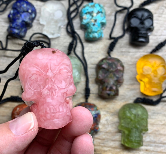 Mystery Organite Gemstone Skull Suprise Necklace 2” Pendant 1065 (Crystals Imbedded in Resin)