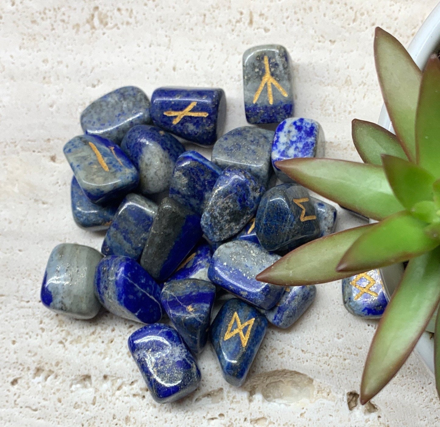 Lapis Lazuli 25 Piece Rune Set with Drawstring Bag KIT-0031