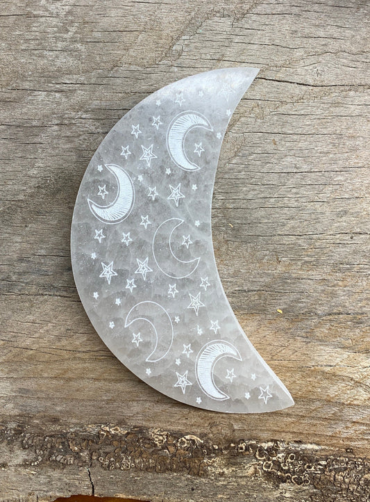 Selenite Moon Etched 6” S-0066