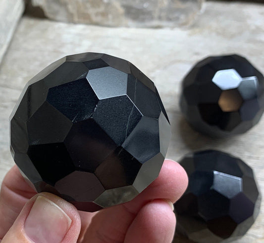 Black Agate Faceted Sphere 1491 Polished. Beautiful. 50mm-60mm