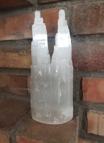 Selenite Double Castle. 6", Generator, Crown Chakra Crystal , Selenite Generator, Crystal Grid, Selenite Pillar, Moon Goddess S-0038 Shop Wholesale Crystals