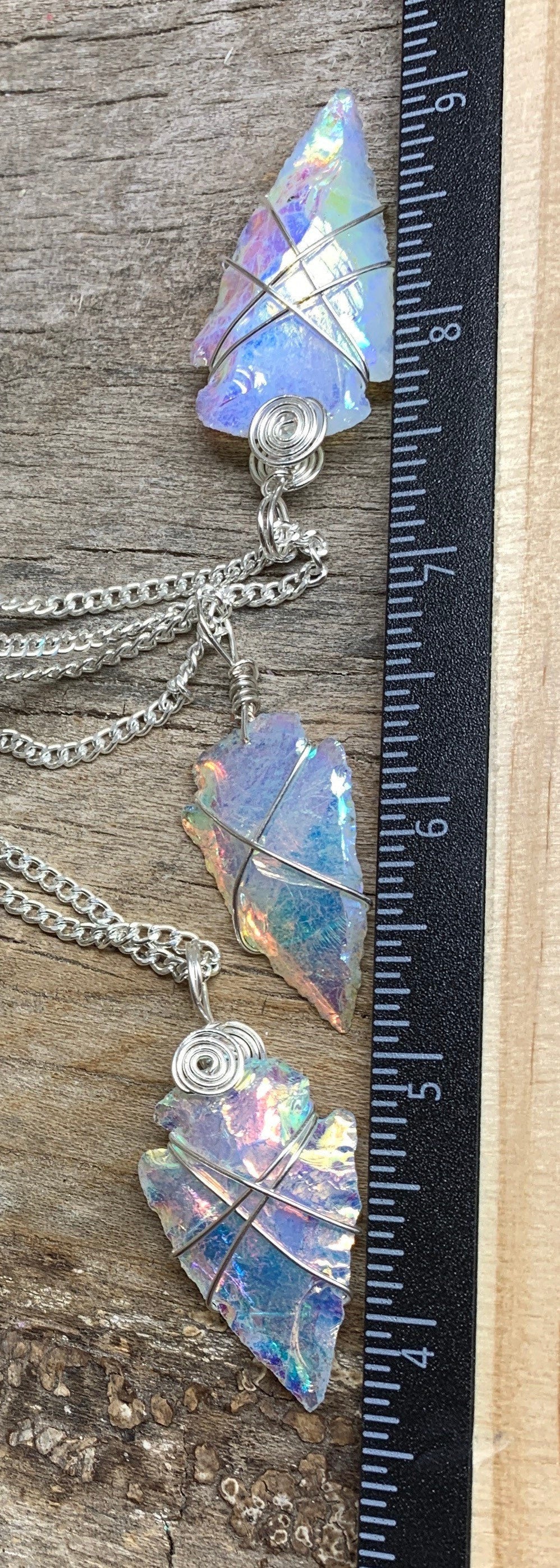 Angel Aura Opalite Arrowhead Handmade Wire Wrapped Necklace 1127