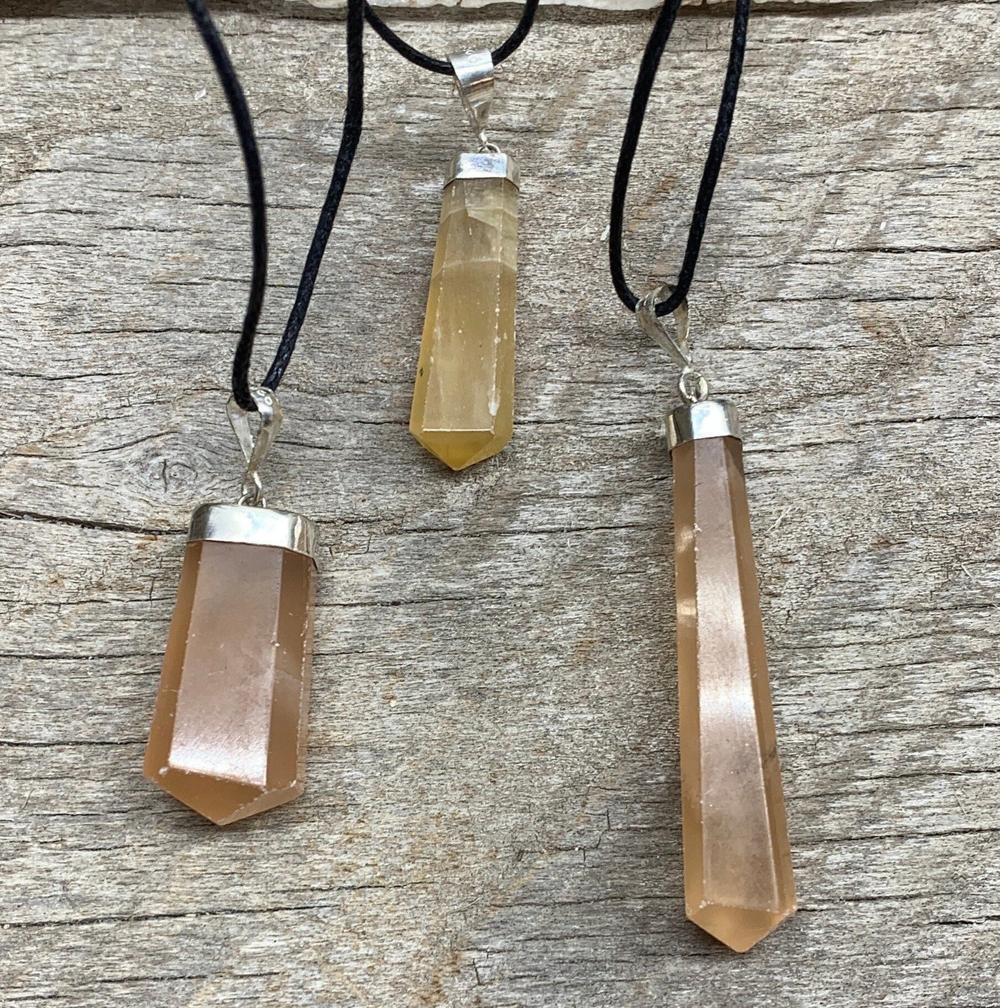 Orange Calcite Crystal Point Necklace.925 Silver NCK-1939