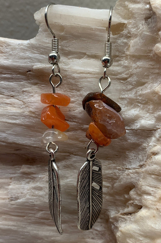 Carnelian Agate Feather Earrings EAR-0054