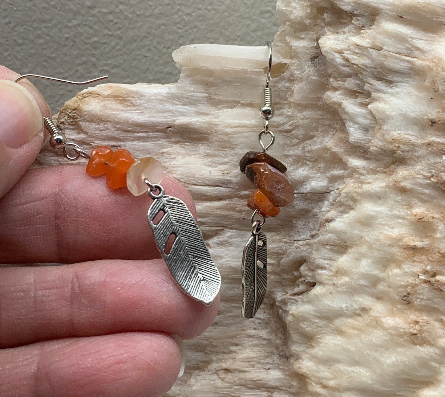 Carnelian Agate Feather Earrings EAR-0054