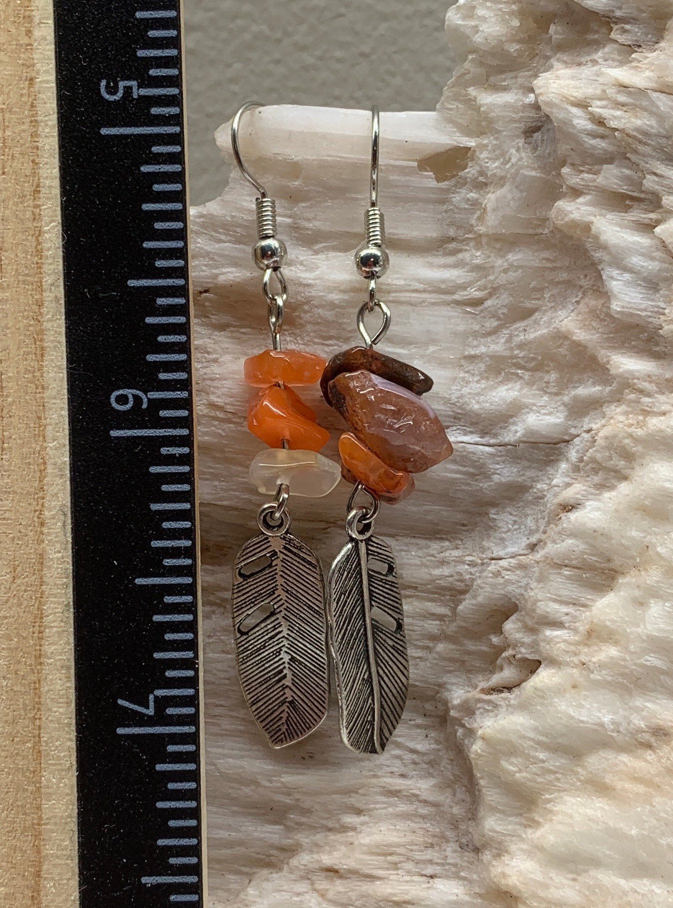 Carnelian Agate Feather Earrings EAR-0054