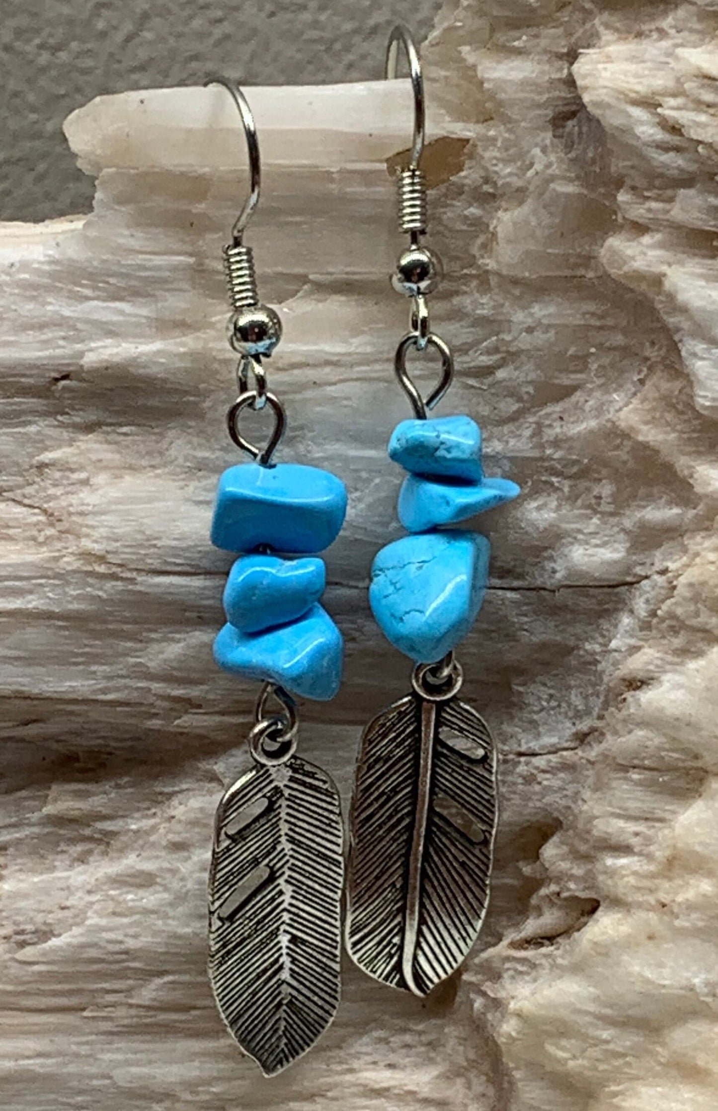 Blue Howlite Feather Earrings EAR-0051