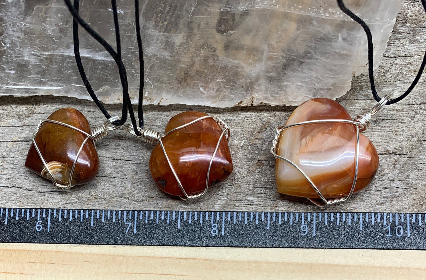 Carnelian Agate Heart wire Wrapped Necklace, Handmade 1099