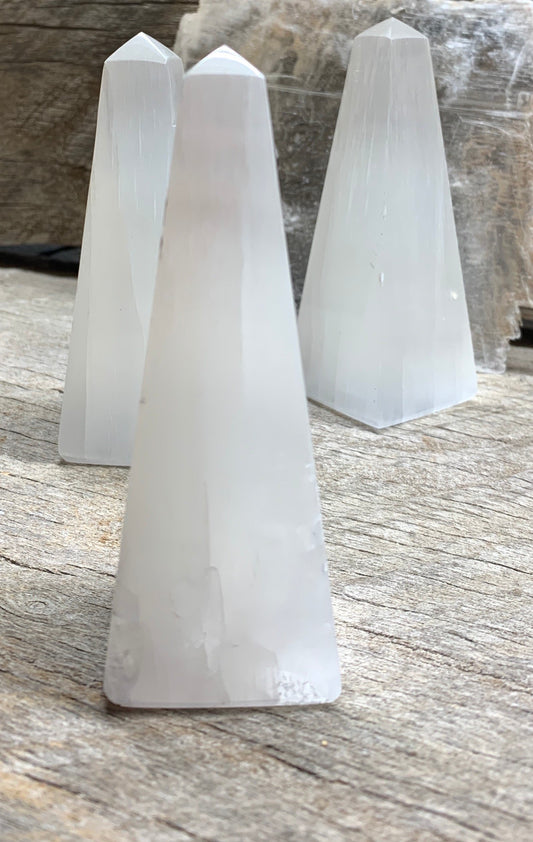 Selenite Obelisk 4” S-0026