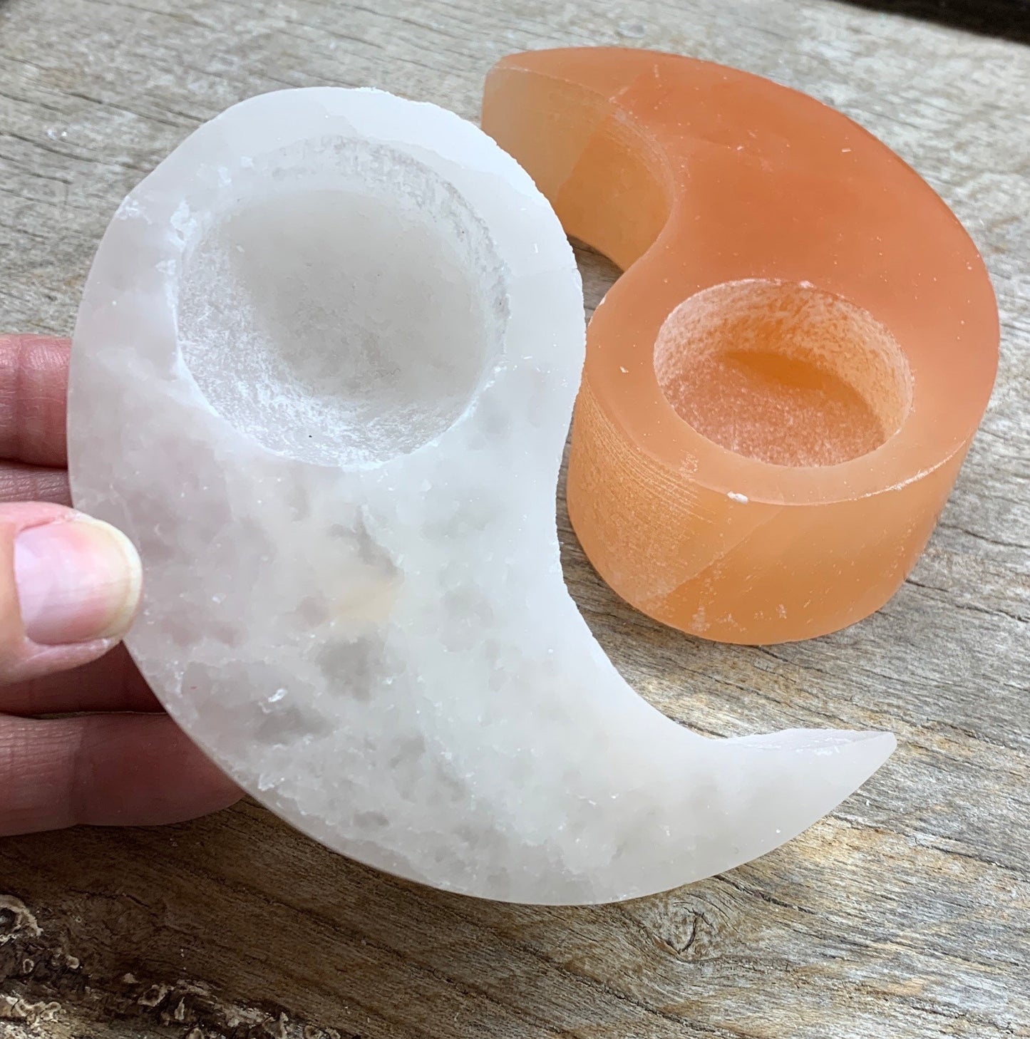 Selenite Yin Yang Tea Light Candle Set 5” S-0021