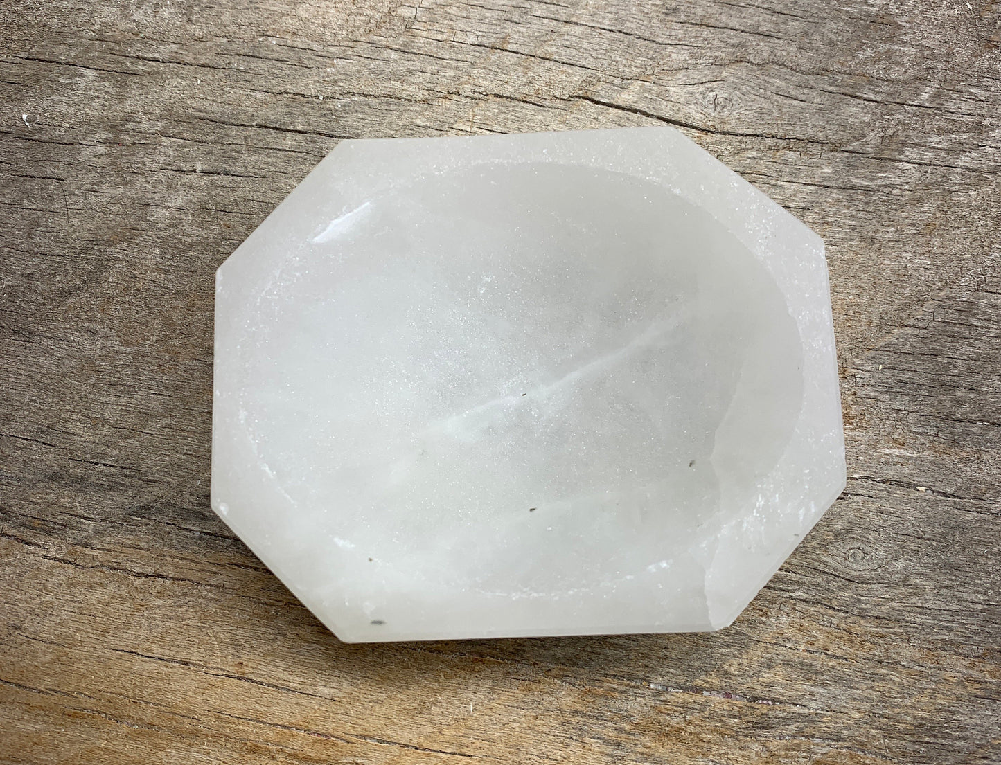 Selenite Oblong Octagon Bowl 4” S-0012