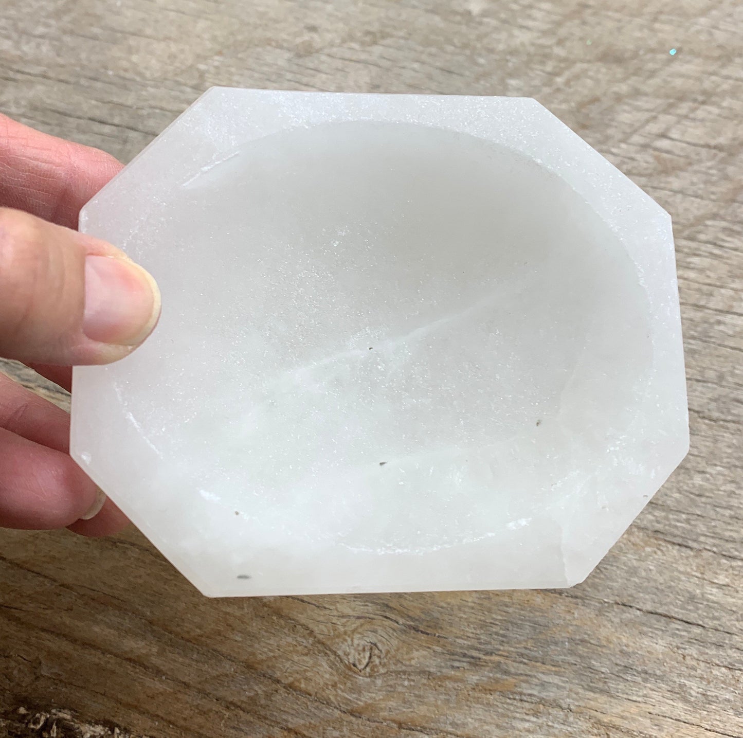 Selenite Oblong Octagon Bowl 4” S-0012