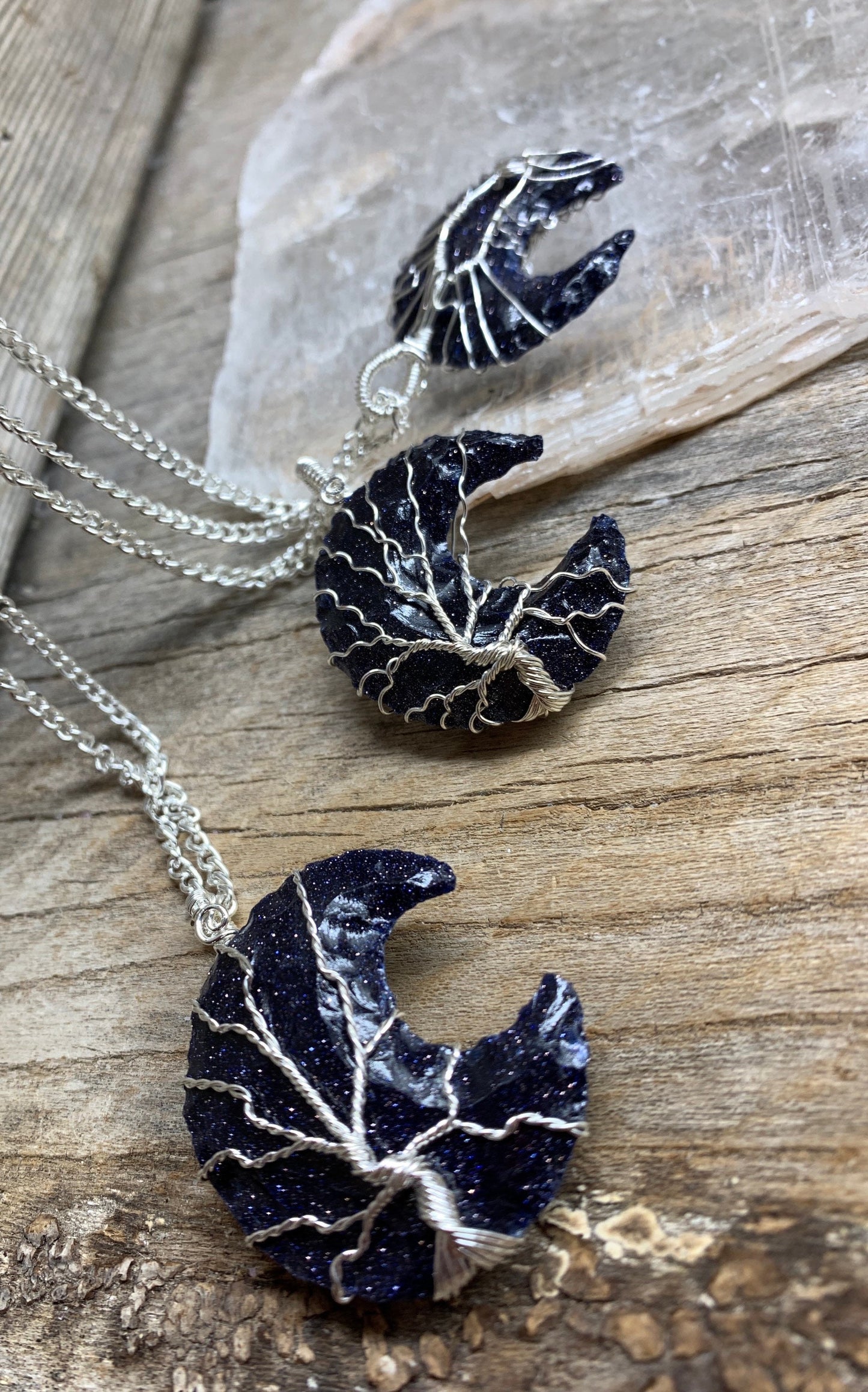 Blue Goldstone Knapped Wire Wrapped Necklace NCK-2381 Tree Of Life