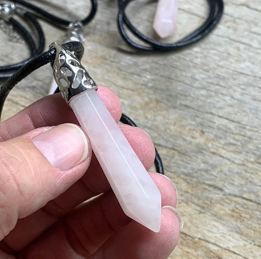 Rose Quartz Crystal Point Necklace NCK-2015 18” Cord Shop Wholesale Crystals