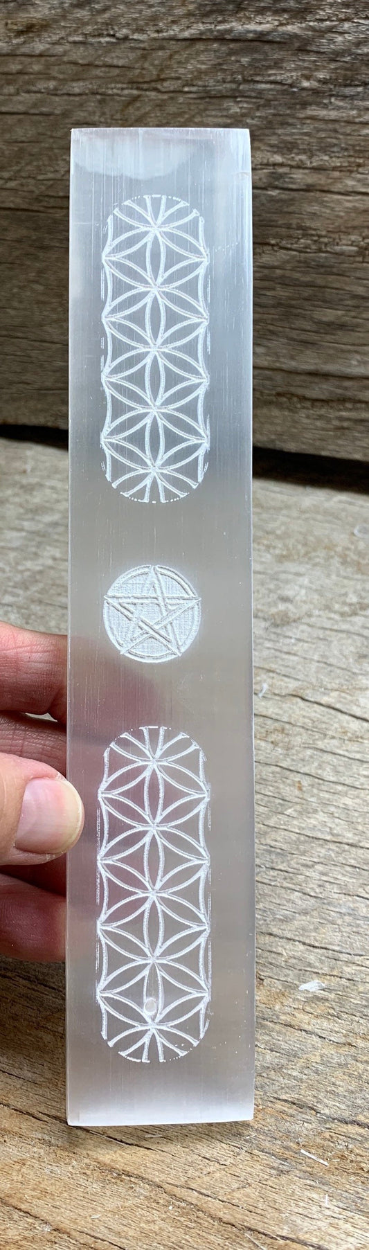 Chakra Etched Selenite Plate 8” S-0049