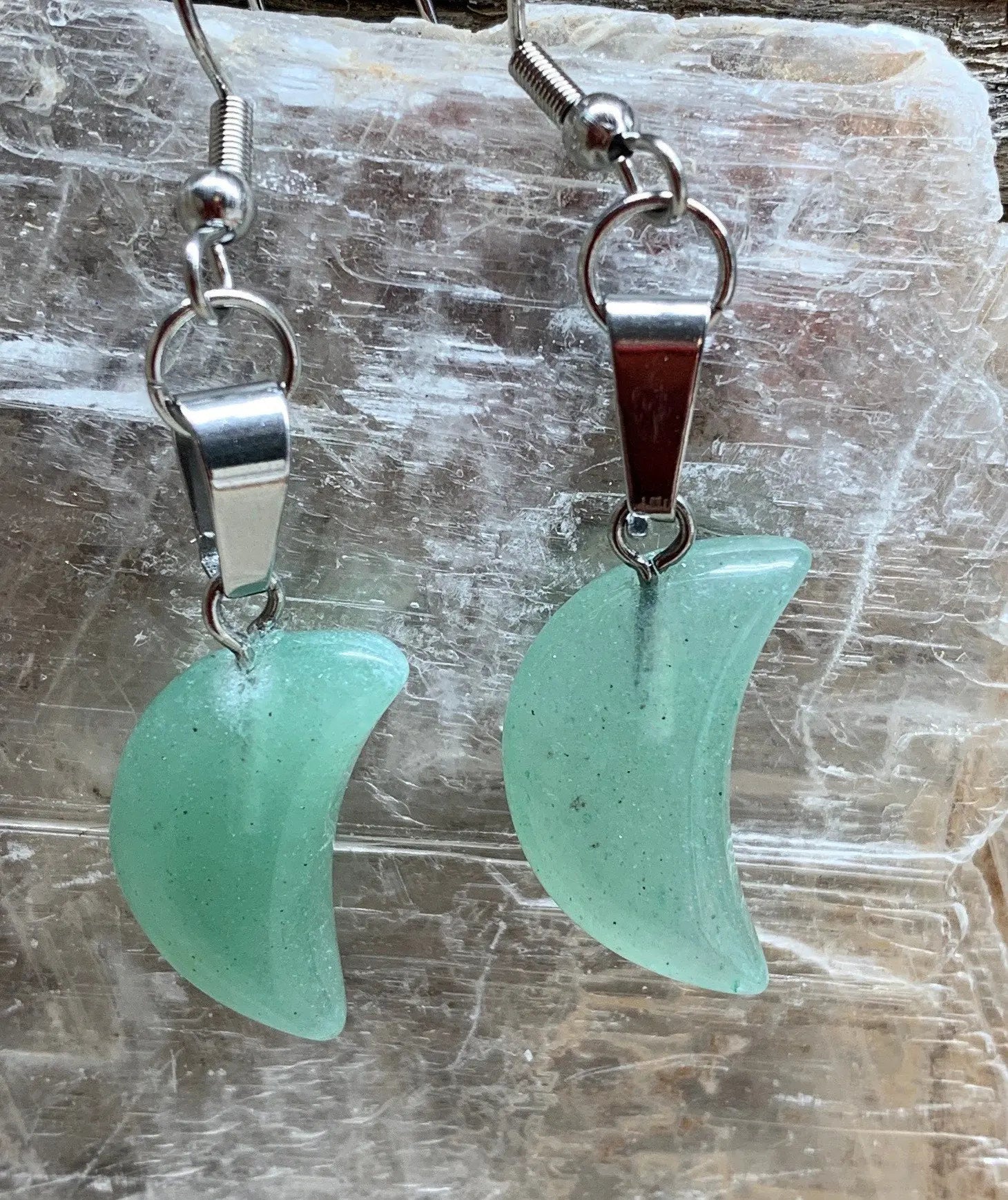 Green Aventurine Moon Earrings EAR-0056 Shop Wholesale Crystals