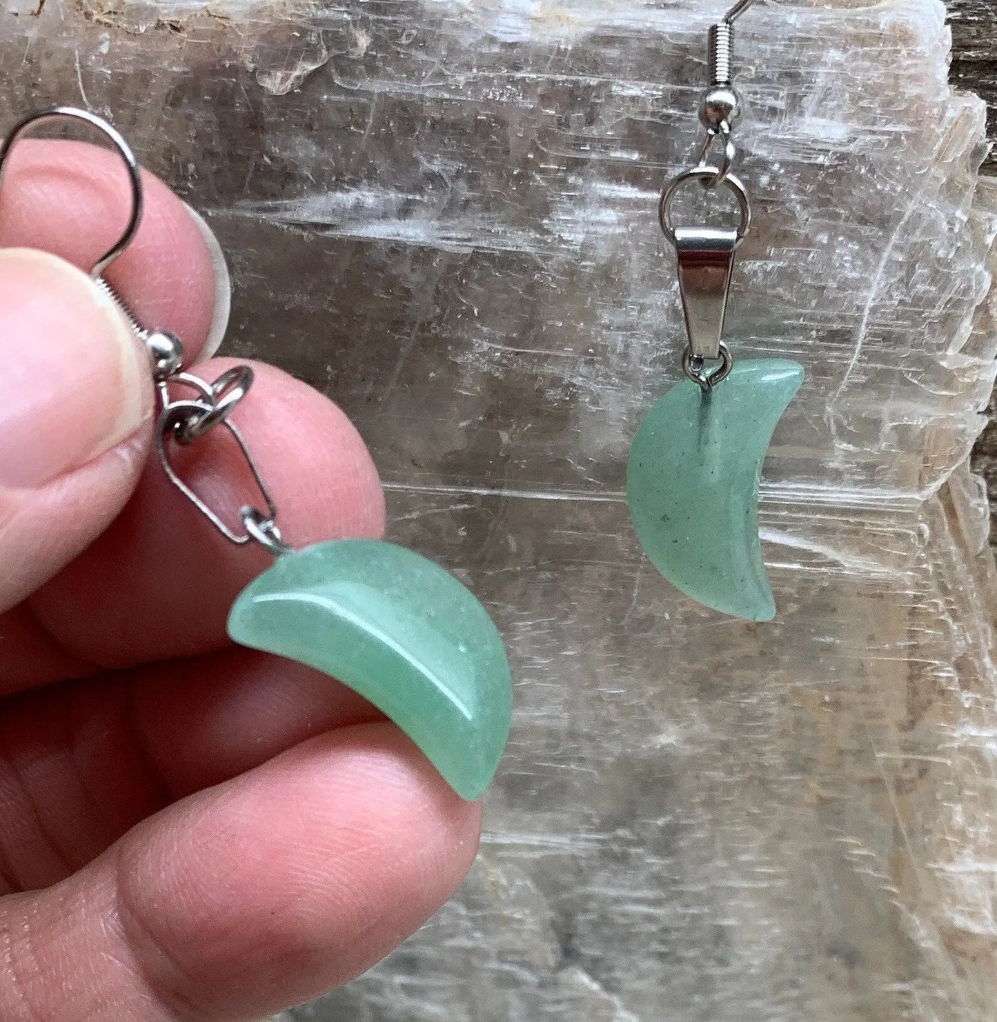 Green Aventurine Moon Earrings EAR-0056 Shop Wholesale Crystals