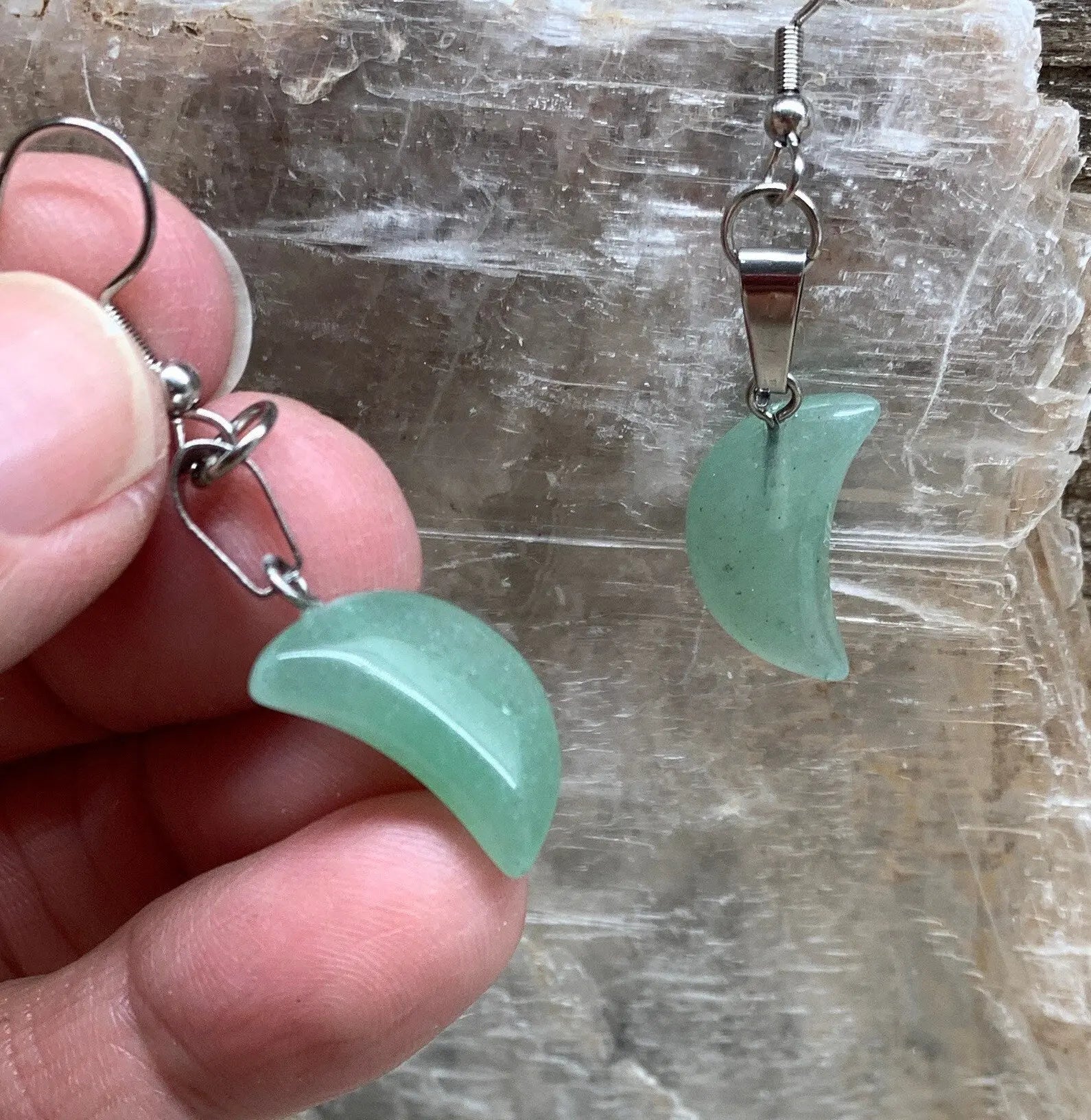 Green Aventurine Moon Earrings EAR-0056 Shop Wholesale Crystals