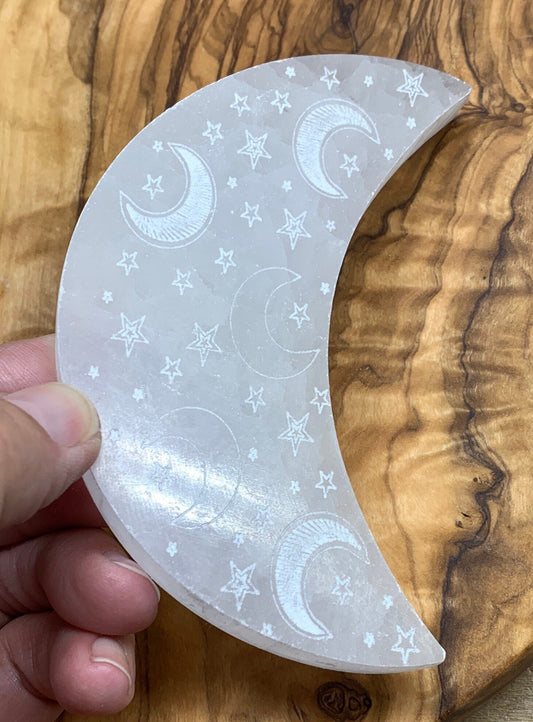 Moon Selenite Etching 4.8” S-0010