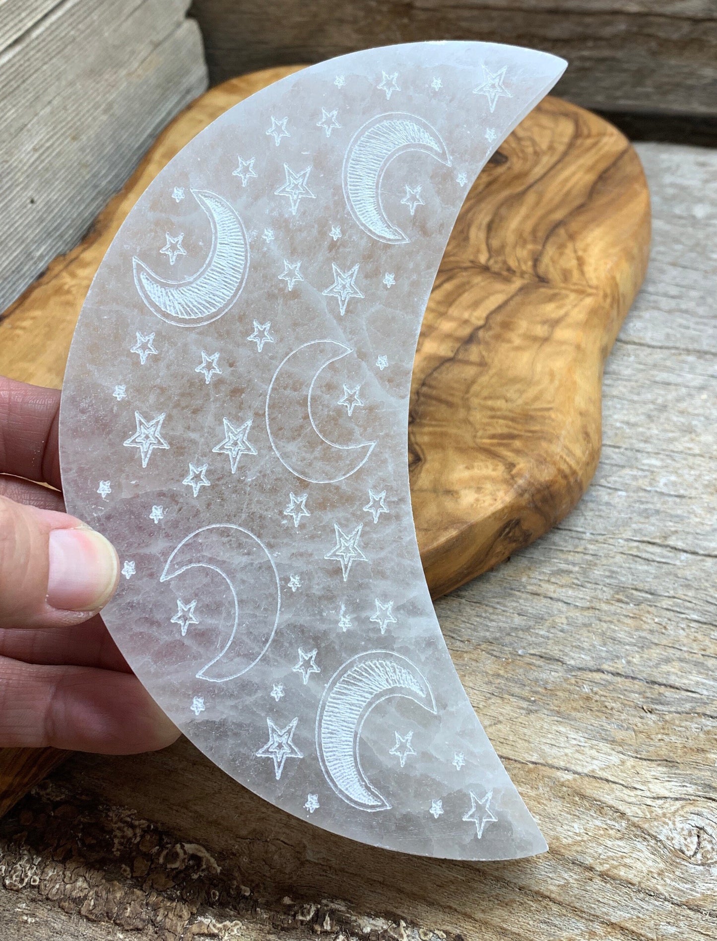 Moon Selenite Etching 6” S-0066