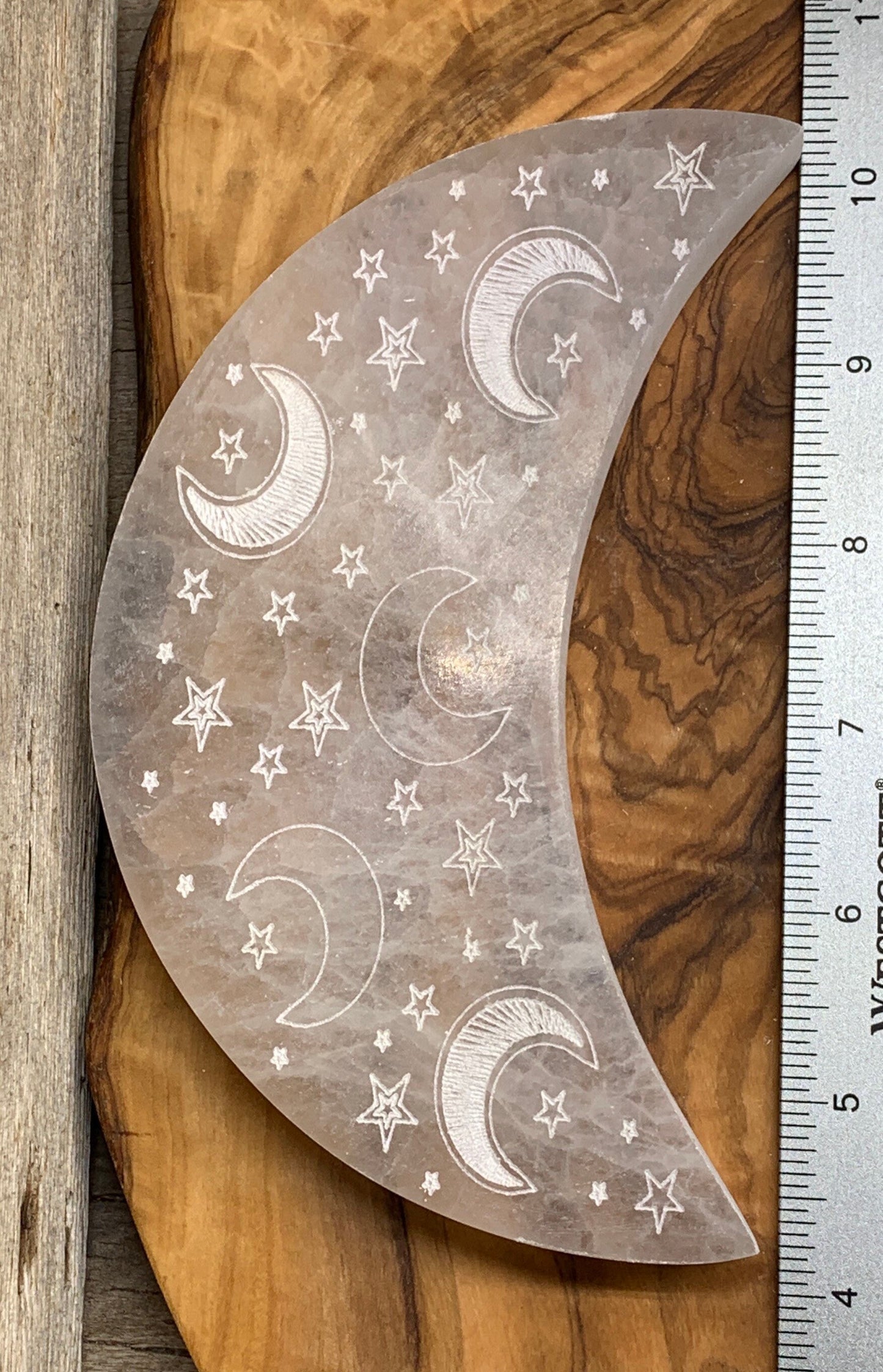 Moon Selenite Etching 6” S-0066