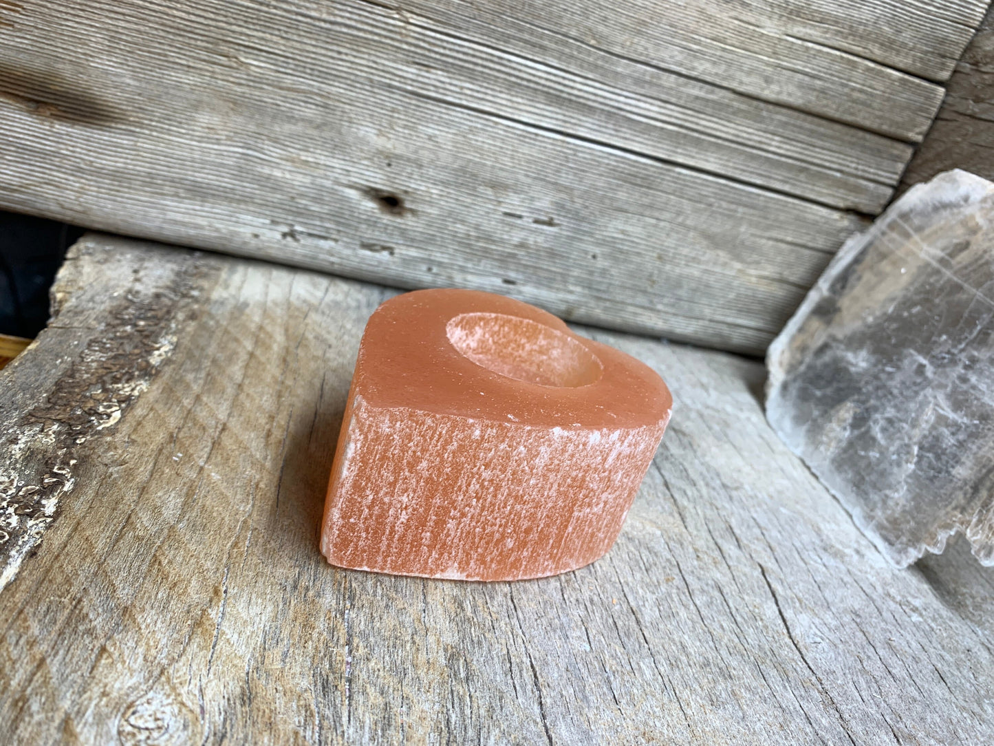 Orange Selenite Heart Candle Holder S-0020