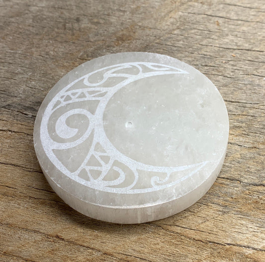 Tribal Moon Selenite Etching 3” S-0033