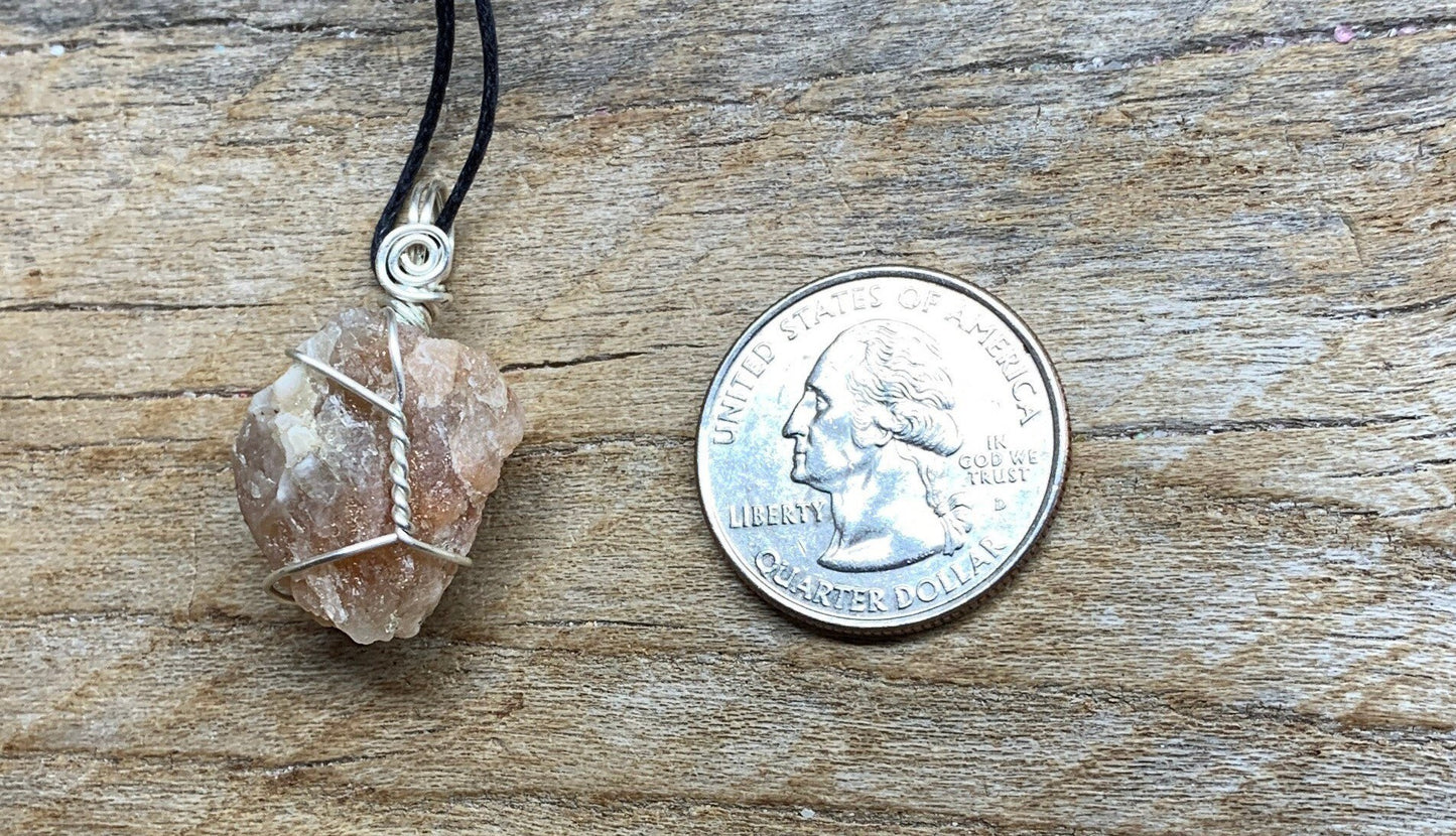 Sunstone Necklace, Wire Wrapped, Hand Made, Joyful Stone, Gift Item NCK-2236