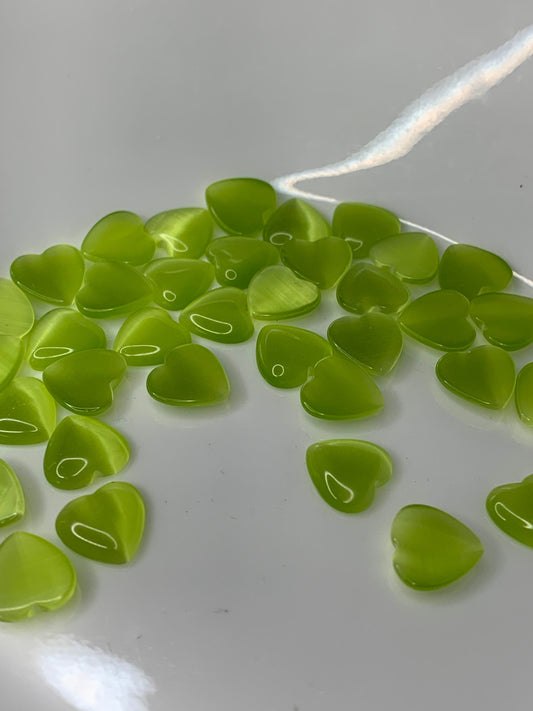 Green Cat's Eye Heart, Polished (Approx .4")  Polished Stone for Crystal Grid or Craft Supply 0130