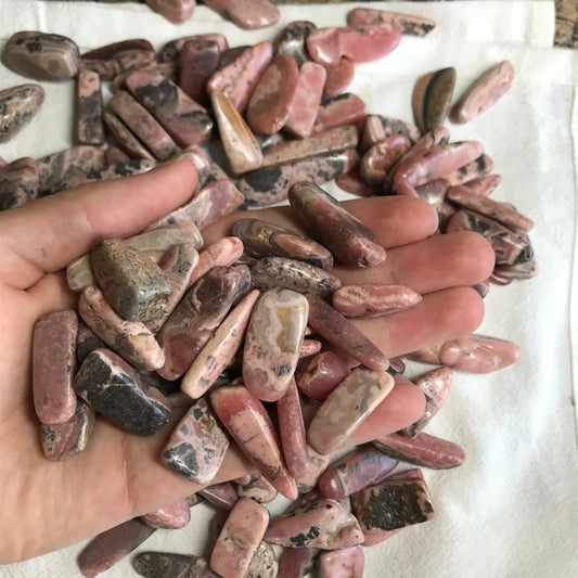 Rhodochrosite, Polished Tumbled Stone (Approx 3/4" -1 1/8" long)  Polished Pink Stone, for Wire Wrapping or Crystal Grid Supply 0603 Shop Wholesale Crystals