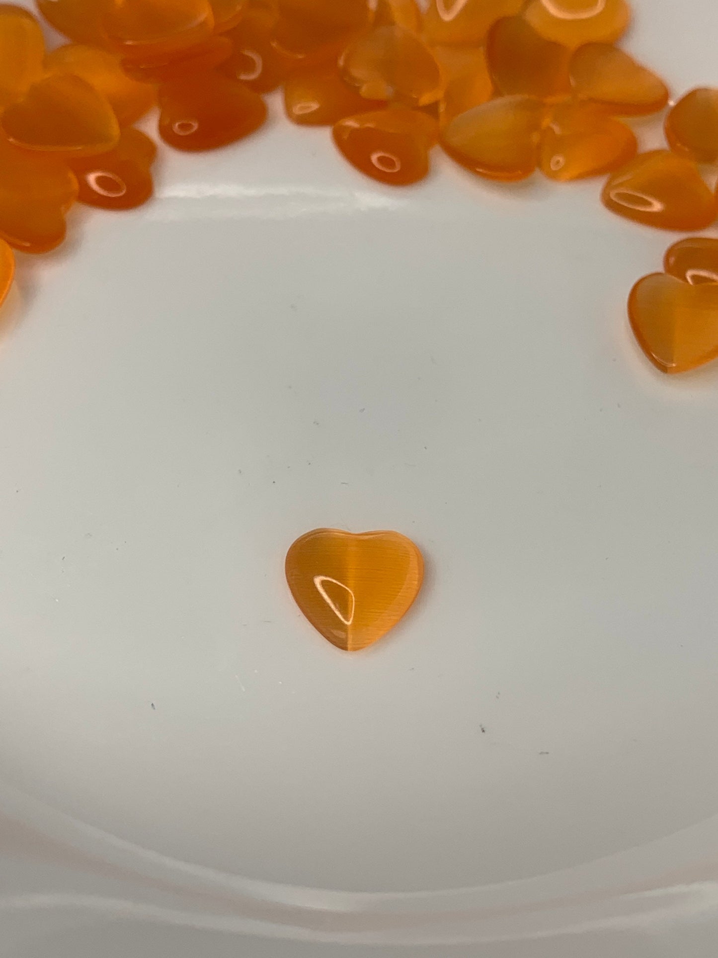 Orange Cat's Eye Heart, Polished (Approx .4")  Polished Stone for Crystal Grid or Craft Supply 0128