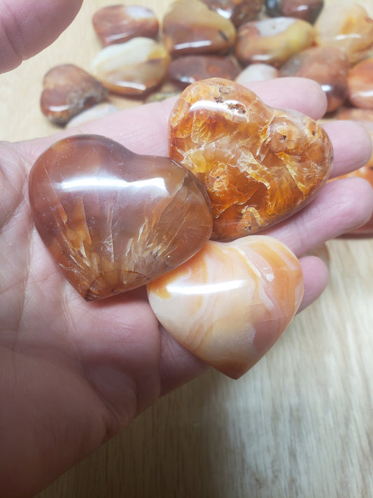 Heart, Carnelian Agate, Polished (Approx 1 1/2" -1 3/4")  Polished Stone for Crystal Grid or Craft Supply 0524