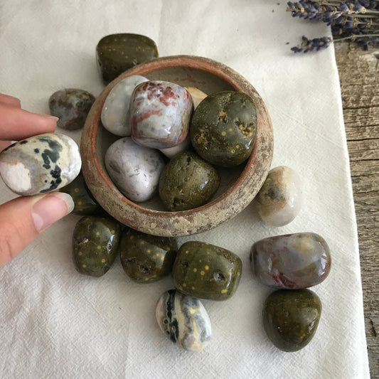 Ocean Jasper, Polished Tumbled Stone (Approx 1 1/6" long) for Wire Wrapping or Crystal Grid Supply BIN-1214